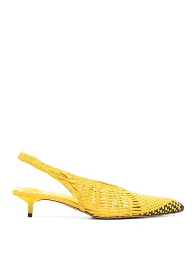 Jacquemus Woven Slingback Shoes With Pointed Toe In Yellow