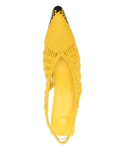 Jacquemus Woven Slingback Shoes With Pointed Toe In Yellow