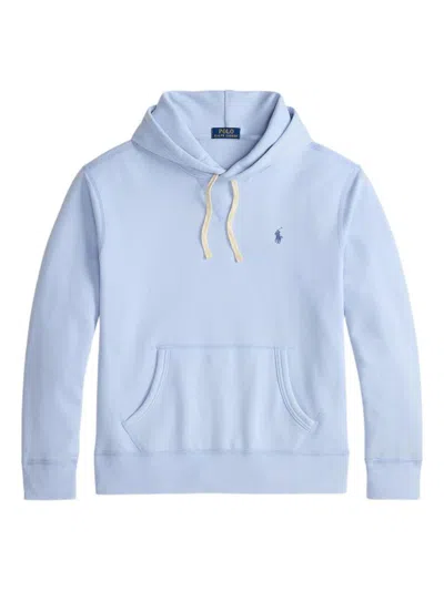 Polo Ralph Lauren Light Blue Drawstring Hooded Sweater With Front Pouch Pocket In Blue