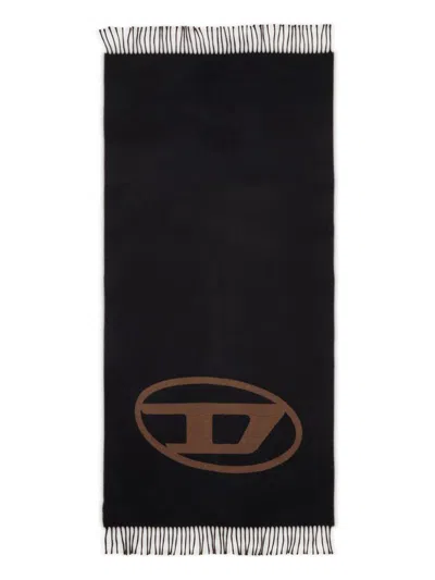Diesel S-tevie Oval-logo Fringed Scarf In Black