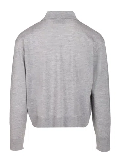 Ami Alexandre Mattiussi Ami De Coeur Polo In Extrafine Wool And Silk In Gray