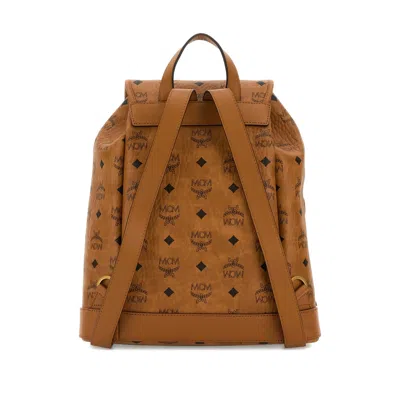Mcm Canvas Backpack With Leather Trim And Front Pockets