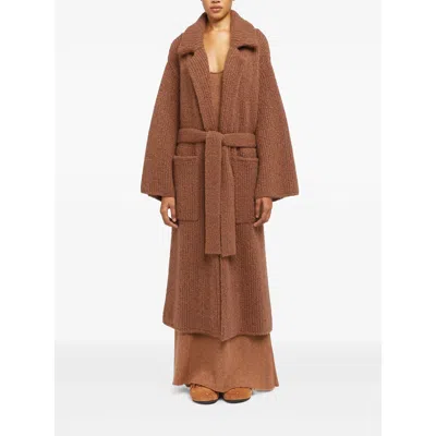 Alanui Ribbed Belted Coat In Brown