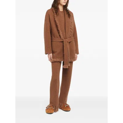 Alanui Finest Fringed Belted Cardigan In Brown