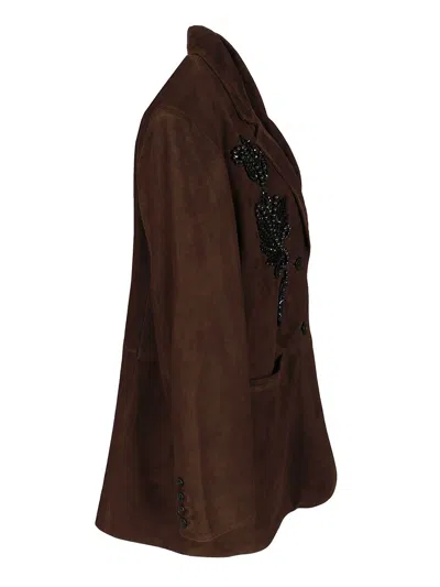 P.a.r.o.s.h Oversized Jacket With Embroidery In Brown