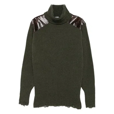 Stella Mccartney Panelled Frayed-hem Sweater In Green