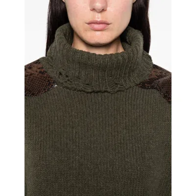 Stella Mccartney Panelled Frayed-hem Sweater In Green