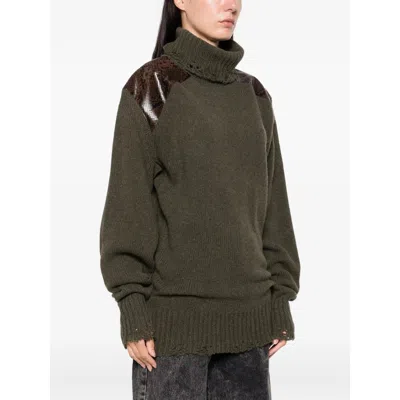 Stella Mccartney Panelled Frayed-hem Sweater In Green