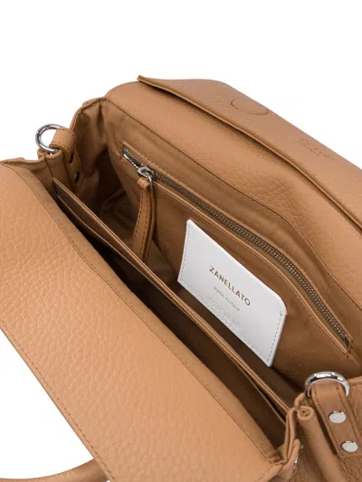 Zanellato Structured Leather Handbag With Metallic Clasp In Brown