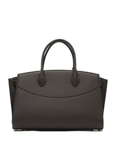 Ferragamo Structured Brown Calf Goat Leather Handbag In Brown