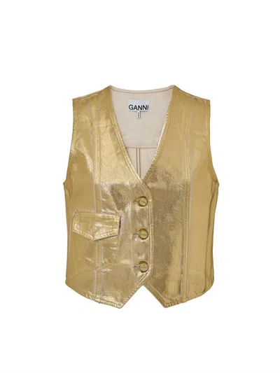 Ganni Gold Vest With Branded Buttons