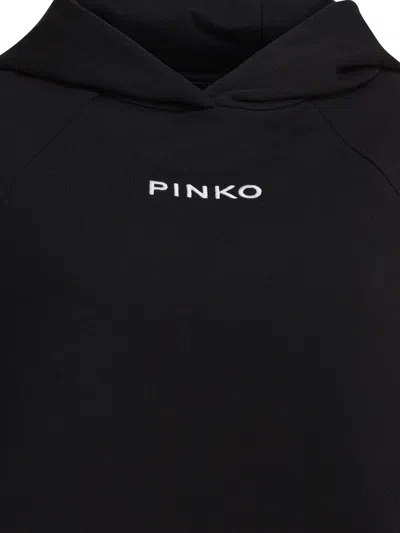 Pinko Logo Print Cropped Hooded Sweatshirt In Black