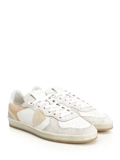 Philippe Model Veau Crackle Blanc Sable Sneakers In White