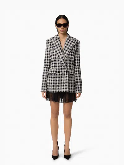Nina Ricci Tweed Check Double-breasted Jacket In Black