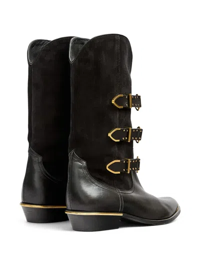 Isabel Marant Decorative Buckle Mid-calf Leather Boots In Black