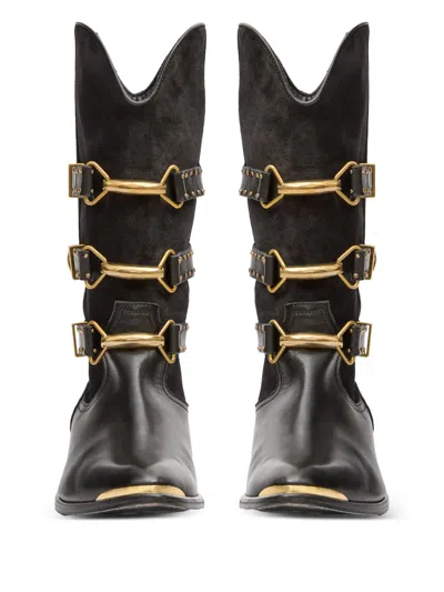 Isabel Marant Decorative Buckle Mid-calf Leather Boots In Black