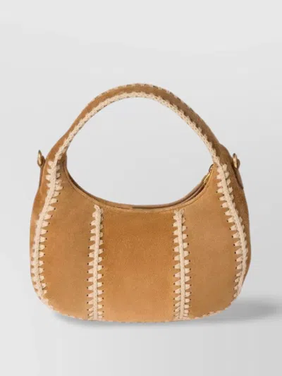 Miu Miu Wander Crochet-trimmed Suede Shoulder Bag In Brown