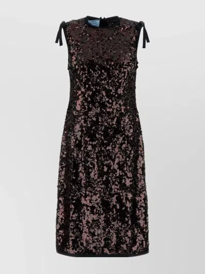 Prada -inspired Sequin Mini Dress With Silk Lining In Brown