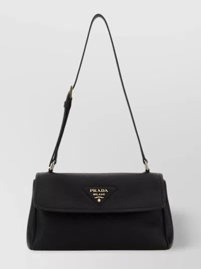 Prada Daino Flap Soft Leather Shoulder Bag In Black