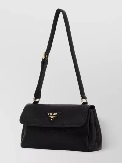 Prada Daino Flap Soft Leather Shoulder Bag In Black