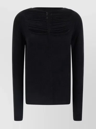 Rick Owens Black Sweater With Distressed Effect And Cut-out Details On The Front In Alpaca Blend Woman In Black