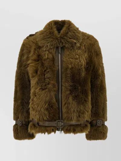 Tom Ford Fur Short Jacket Belted Waist In Black