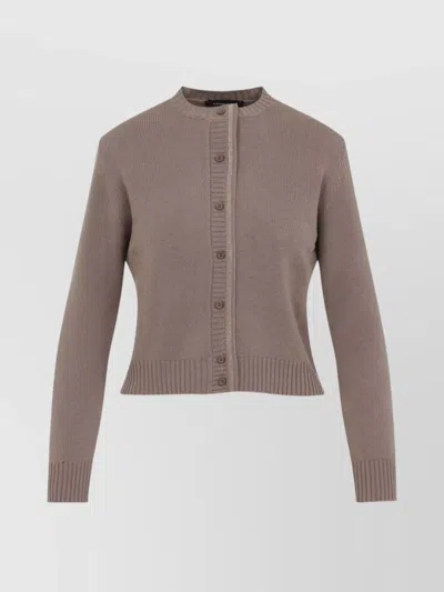 Fabiana Filippi Virgin Wool Crew Neck Cardigan In Brown