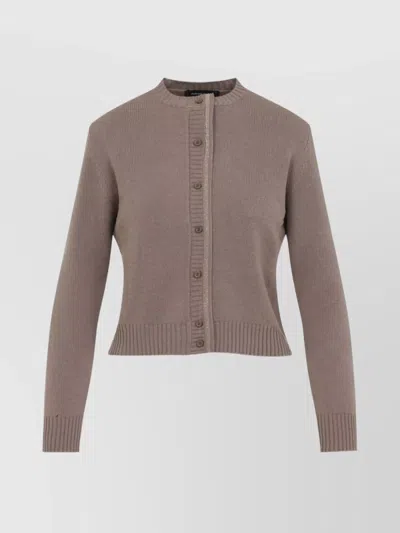 Fabiana Filippi Virgin Wool Crew Neck Cardigan In Brown