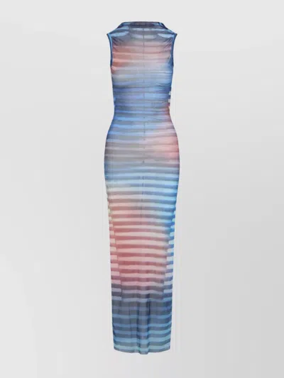 Jean Paul Gaultier Mesh Printed "air" Long Dress In Blue