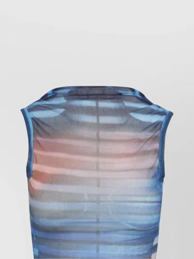 Jean Paul Gaultier Mesh Printed "air" Long Dress In Blue