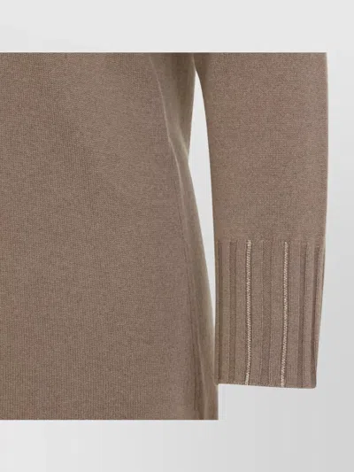 Fabiana Filippi Cortex Brown Virgin Wool Knit Midi Dress In Gray