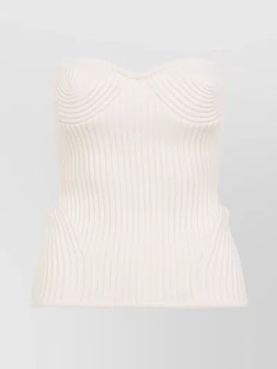 Jean Paul Gaultier White Merino Wool Ribbed Stretch Corset In White