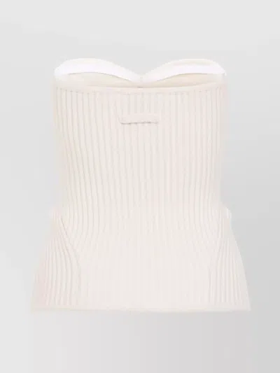 Jean Paul Gaultier White Merino Wool Ribbed Stretch Corset In White