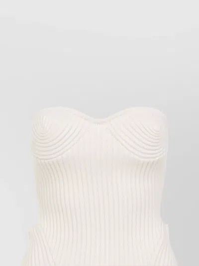 Jean Paul Gaultier White Merino Wool Ribbed Stretch Corset In White