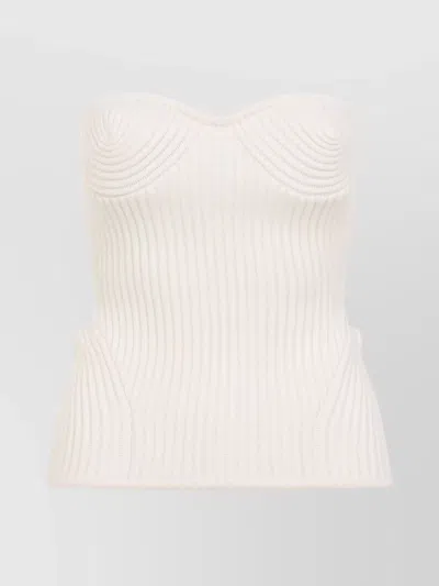 Jean Paul Gaultier White Merino Wool Ribbed Stretch Corset In White