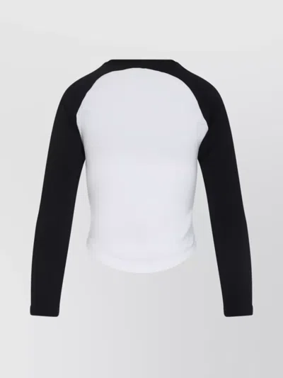 Courrèges Long-sleeved Contrast T-shirt With Rounded Hem And Logo Print In Black