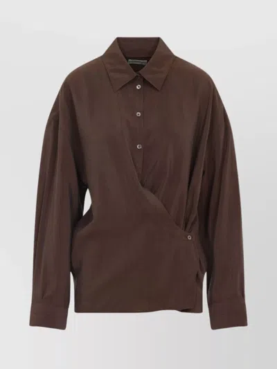 Lemaire Straight Collar Twisted Cotton Shirt In Brown