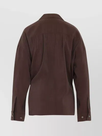 Lemaire Straight Collar Twisted Cotton Shirt In Brown