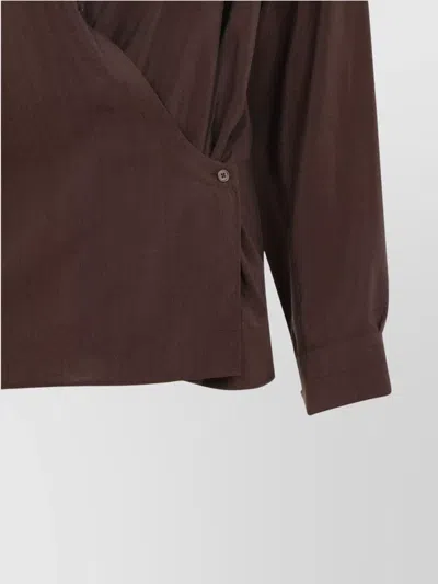 Lemaire Straight Collar Twisted Cotton Shirt In Brown