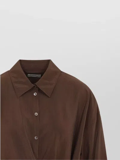 Lemaire Straight Collar Twisted Cotton Shirt In Brown