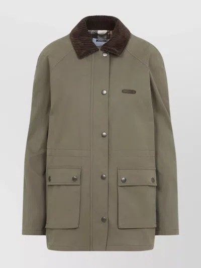 Moschino Cotton Jacket Hidden Drawstring In Green