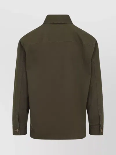 Saint Laurent Green Shirt With Classic Collar And Cassandre Embroidery On The Front In Cotton Man