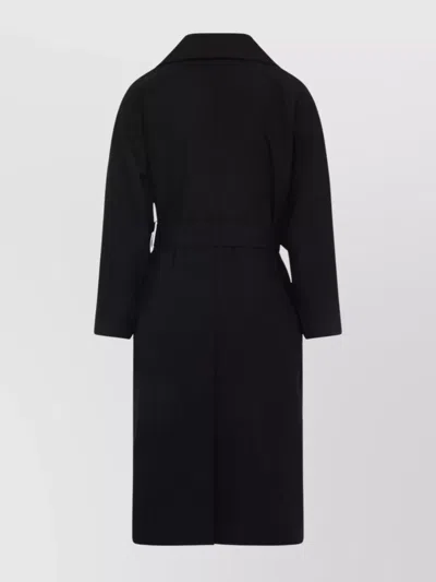 Saint Laurent Double-breasted Long Coat In Grain De Poudre In Black