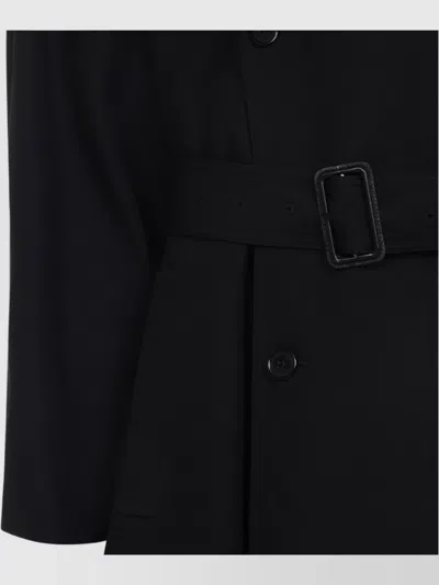 Saint Laurent Double-breasted Long Coat In Grain De Poudre In Black