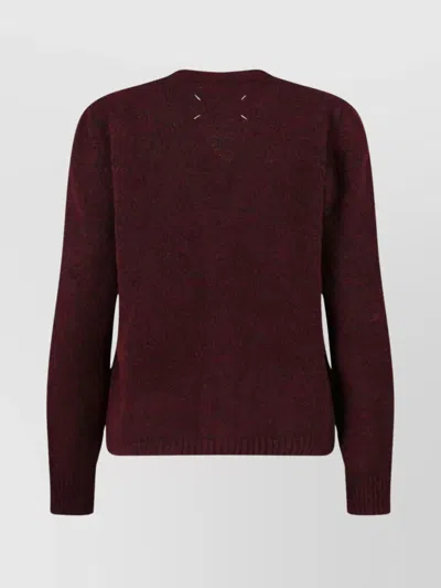 Maison Margiela Washed Wool Knit Cardigan In Burgundy