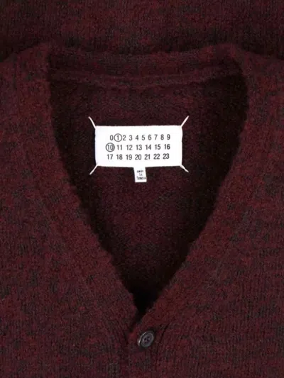 Maison Margiela Washed Wool Knit Cardigan In Burgundy