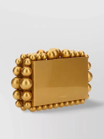 Cult Gaia Eos Metal Beaded Clutch Bag In Gold