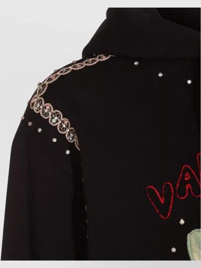 Valentino Garavani Crystal-embellished Hooded Sweater With Embroidered Logo In Black