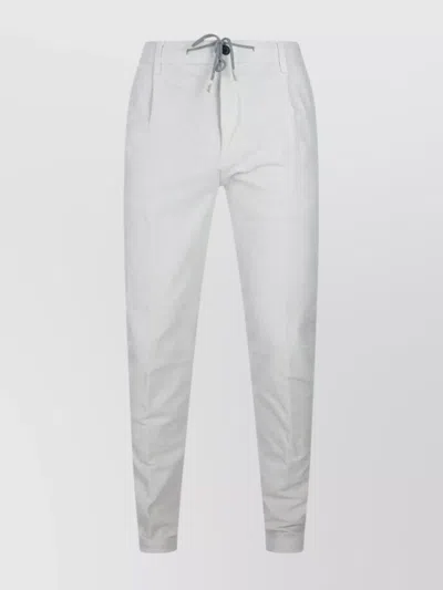 Eleventy Men White Pants With Elastic Drawstring Waist And Tapered Leg In Cotton Blend Stretch Woman In White
