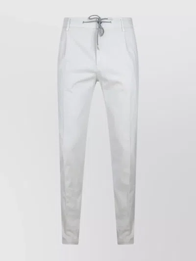 Eleventy Men White Pants With Elastic Drawstring Waist And Tapered Leg In Cotton Blend Stretch Woman In White